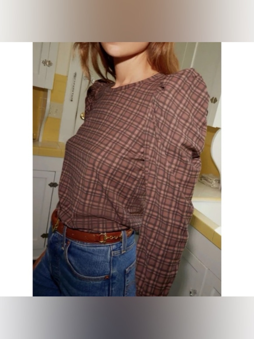 Nation LTD Chocolate Plaid Puff Sleeve XS